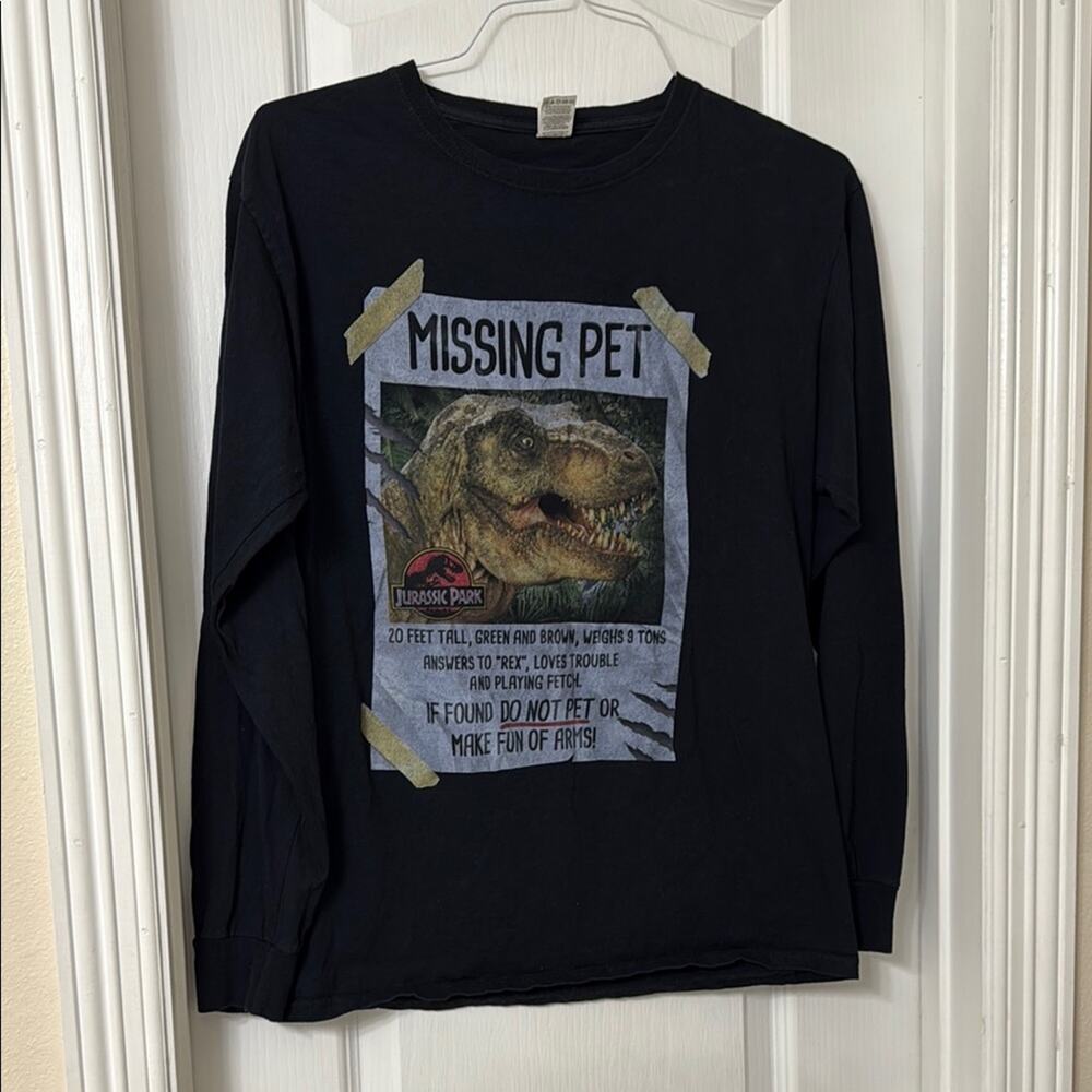 Fruit of the Loom T. Rex missing pet boys black long sleeve 100% cotton Size M
